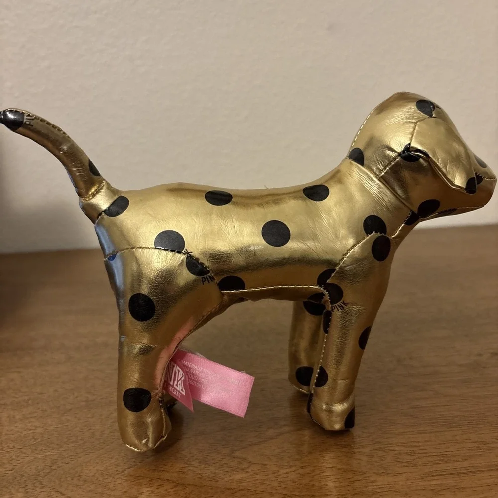 2012 Victoria Secret VS‎ PINK plush dog. Shiny gold with black polka dots.